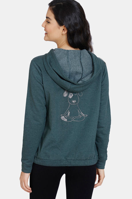 Zivame Fleece Marl Knit Cotton Hoodie With Soft Brushed Back - Ponderosa Pine — image 3